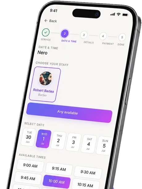 The Oraros app — picking a date and time for a booking